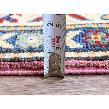 2'7"X10'1" Pink Kazak With Tribal Design Hand Knotted Soft Wool Runner Rug