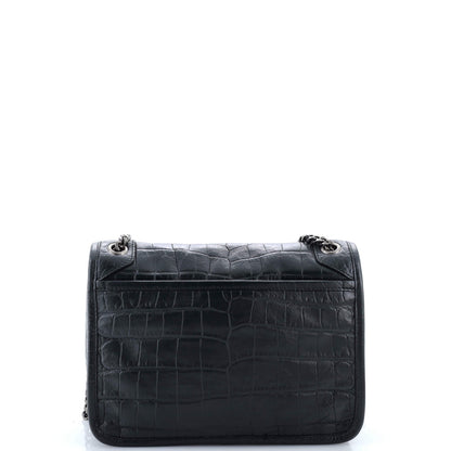 Saint Laurent Niki Chain Flap Bag Crocodile Embossed Leather Baby