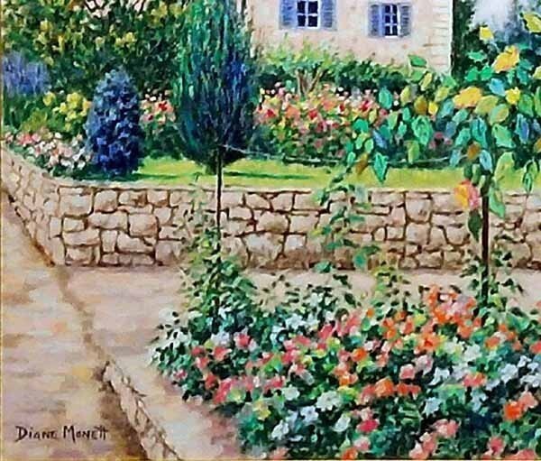 Signed Diane Monett Oil Painting Riviera Roses French Garden