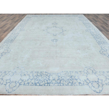 9'7"X13'10" Blue Hand Knotted Wool Distressed Shabby Chic Old Farsian Rug