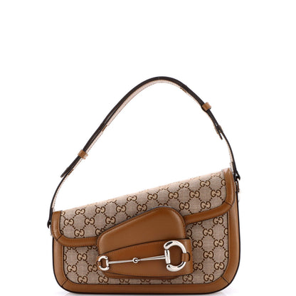 Gucci Horsebit 1955 Asymmetric Shoulder Bag Gg Canvas With Leather Small