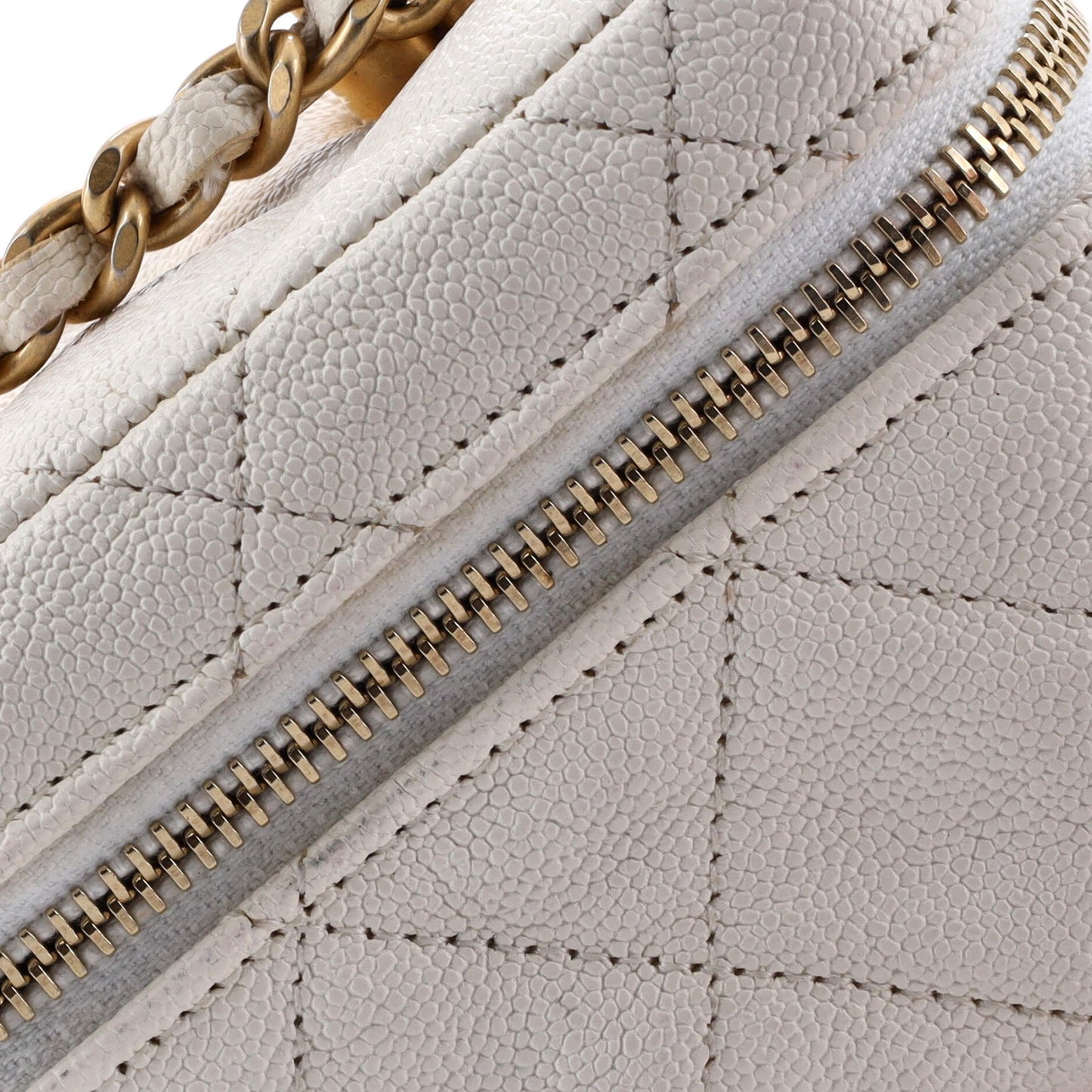 Chanel Top Handle Zip Around Vanity Case With Chain Quilted Caviar Mini