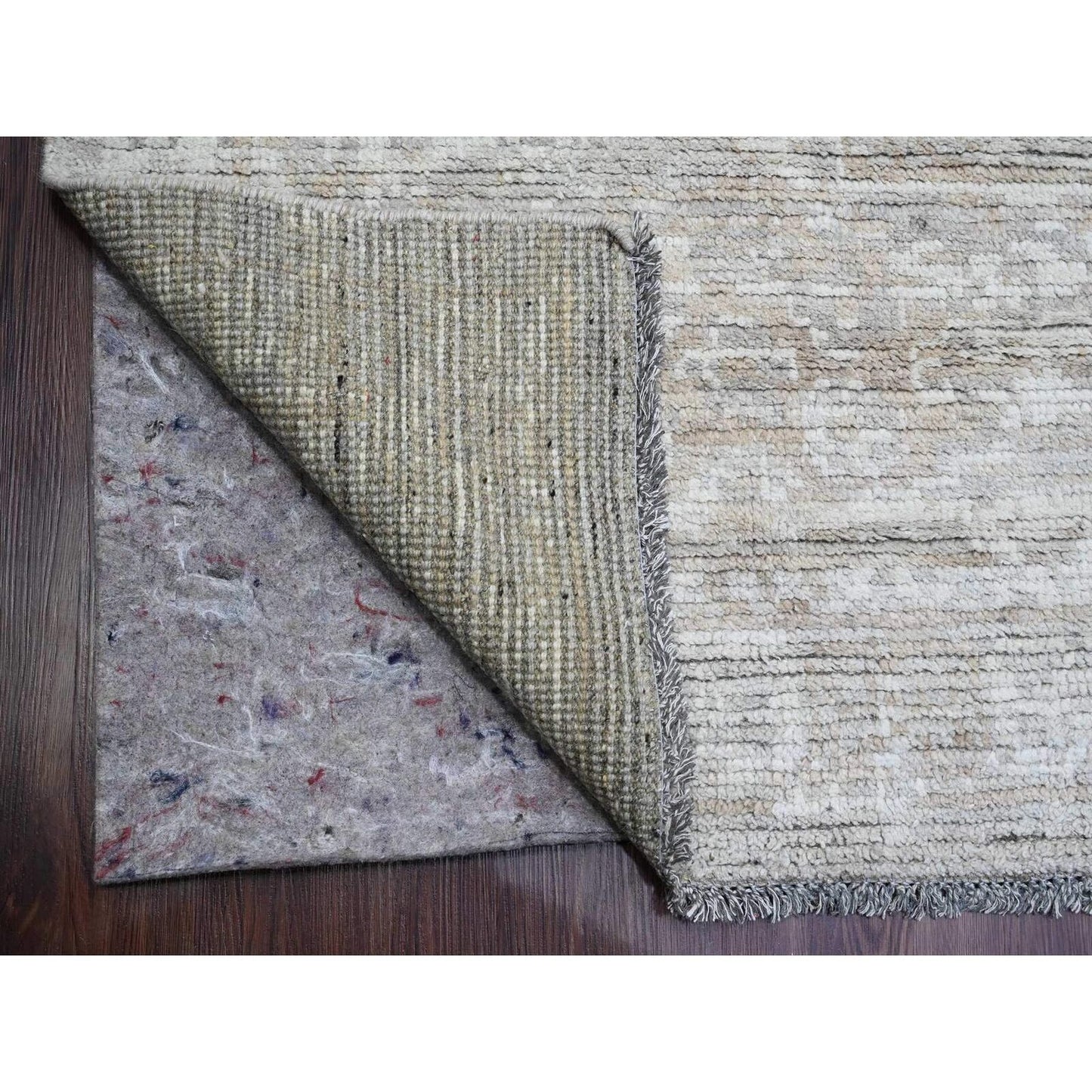 9'X12' Light Brown Moroccan Weave Erased Pattern Hand Knotted Wool Rug