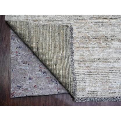 9'X12' Light Brown Moroccan Weave Erased Pattern Hand Knotted Wool Rug