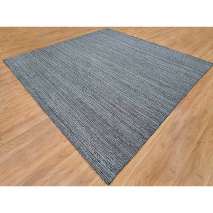 12'X12' Gray Modern Striae Design Natural Wool Hand Loomed Square Rug