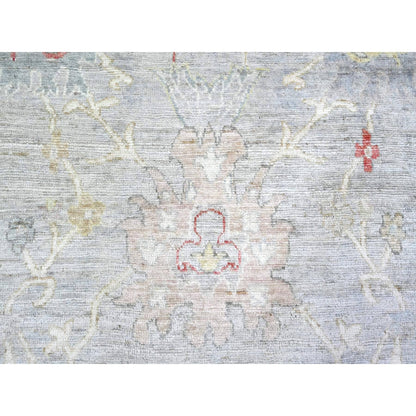 9'10"X9'10" Steel Blue Hand Knotted Wool Afghan Angora Oushak Rug