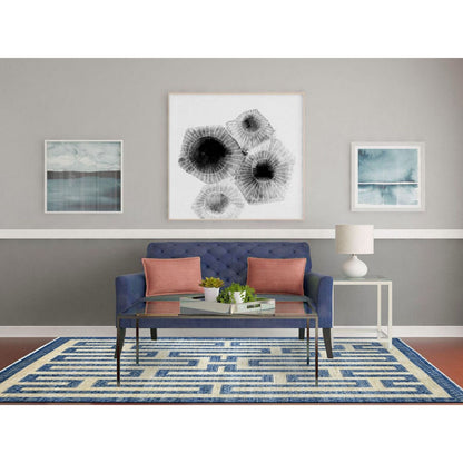 5'10"X8'9" Soft Wool Hand Knotted Denim Blue Maze Design Rug