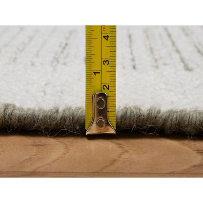 2'6"X11'10" Ivory Flat Weave With Pile Hand Woven Natural Wool Runner Rug