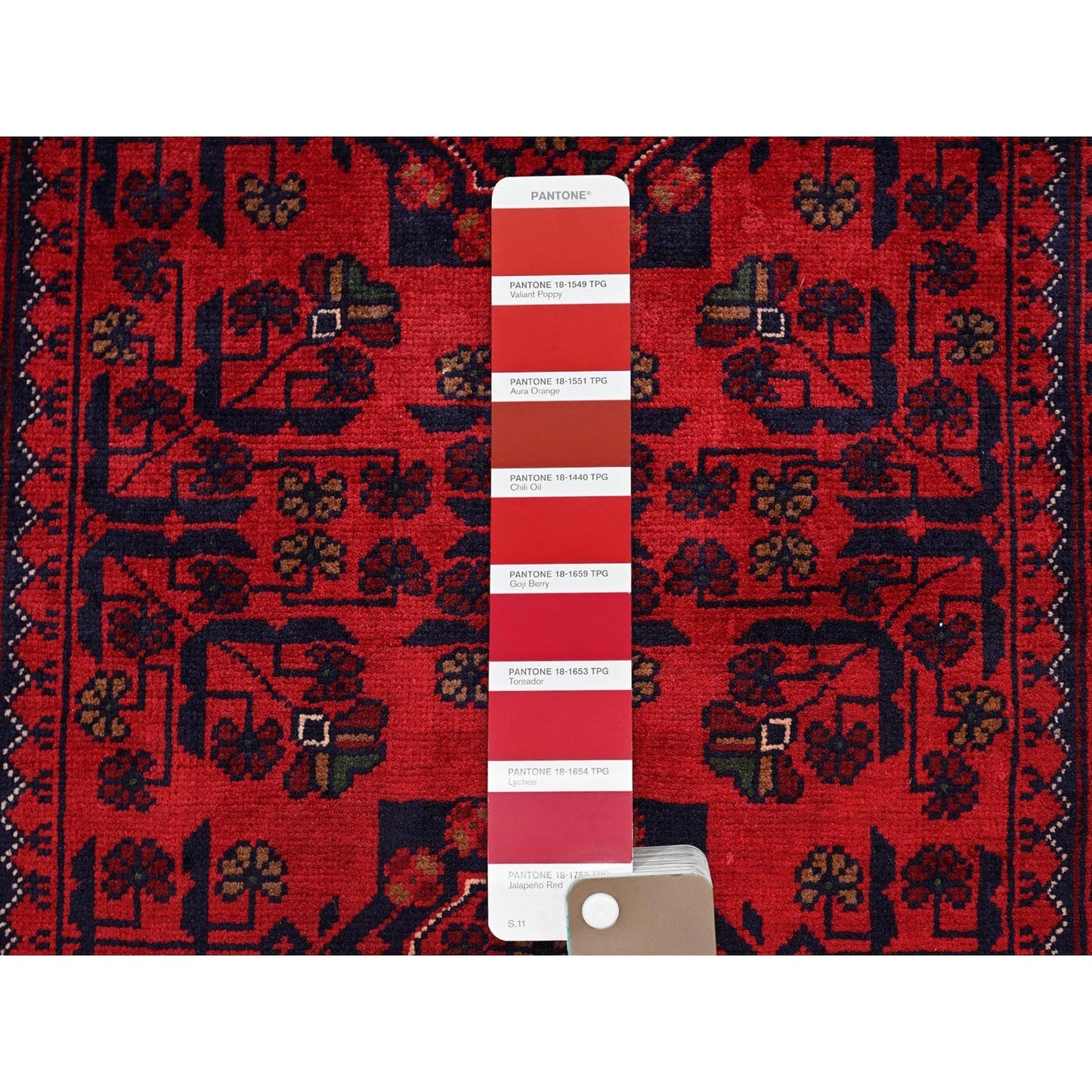 2'9"X3'10" Red Hand Knotted Afghan Khamyab Tribal Design Wool Sample Rug