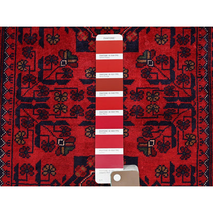 2'9"X3'10" Red Hand Knotted Afghan Khamyab Tribal Design Wool Sample Rug
