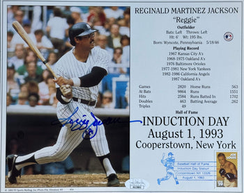 Reggie Jackson Autographed 8X10 Induction Day Stat Card (Jsa)
