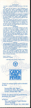 1992 World Series Game 3 Full Ticket Toronto Blue