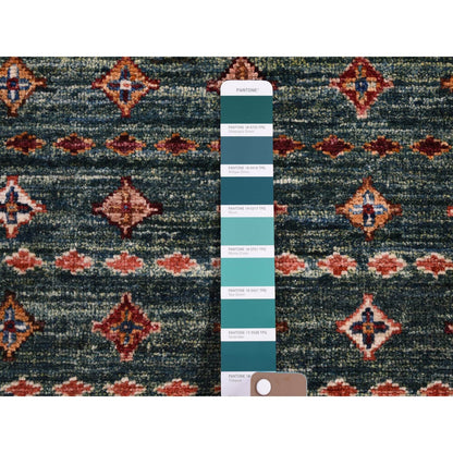 3'6"X5'3"Green Hand Knotted Super Kazak With Khorjin Design Soft Wool Rug