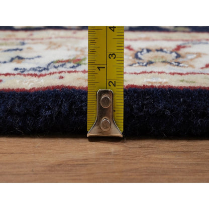 2'7"X6'4" Navy Blue Nain Vines Design Wool & Silk Hand Knotted Runner Rug