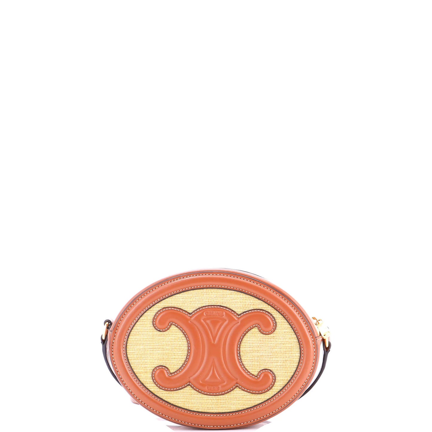 Celine Triomphe Oval Crossbody Bag Straw And Leather