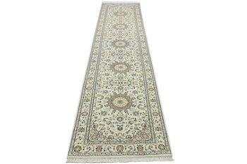 Handmade Indo-Nain Floral Medallion Runner Rug