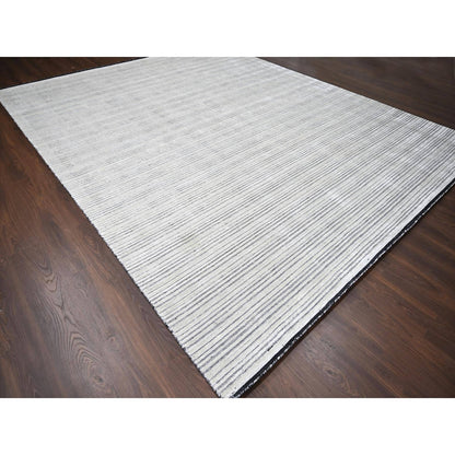 12'1"X15'1" Ivory Modern Design Wool & Silk Hand Loomed Oversized Rug