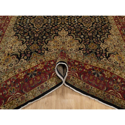 8'X9'10" Black Hand Knotted Kishoon Revival 300 Kpsi Rug New Zealand Wool