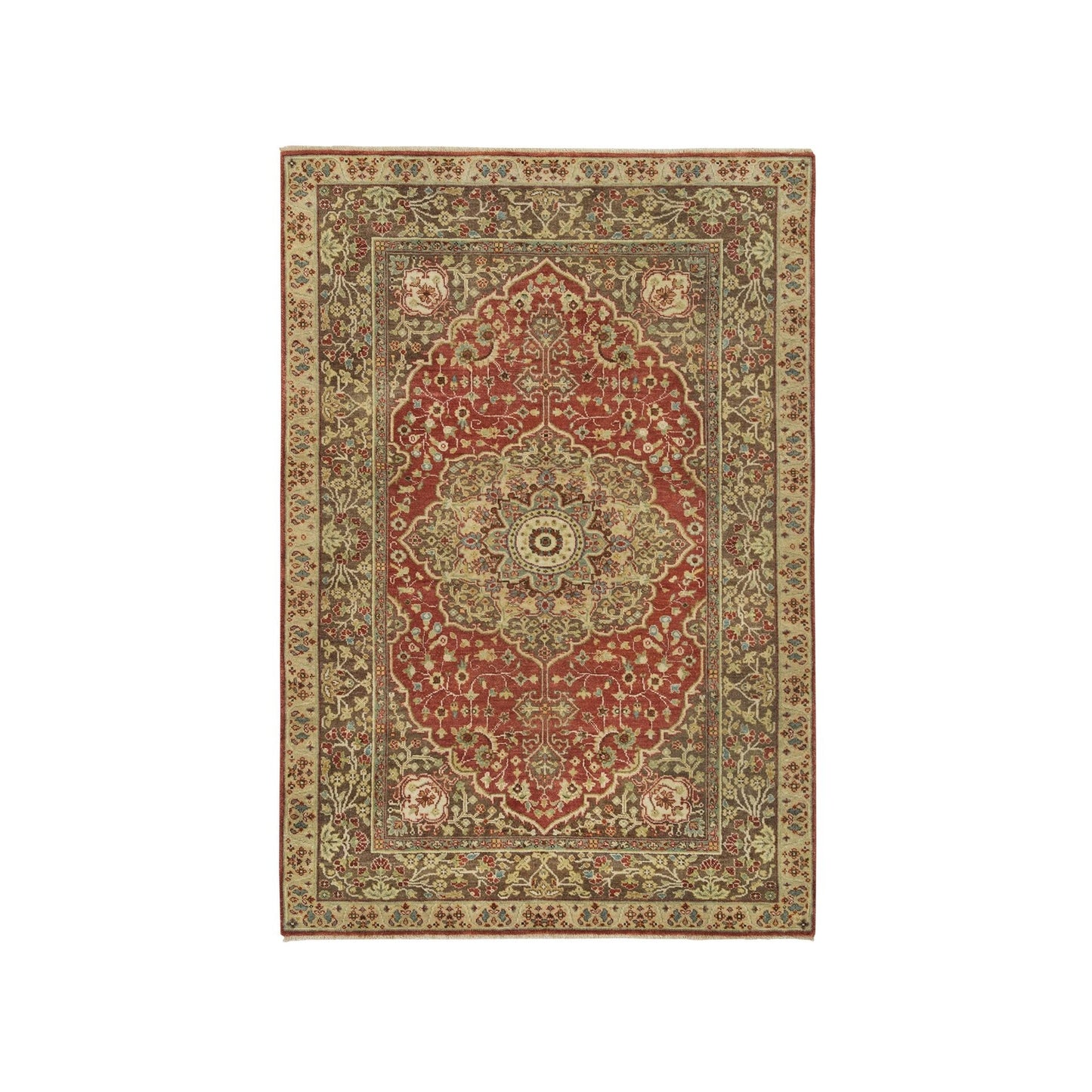 4'2"X6'1" Rust Red Antiqued Haji Jalili Design Hand Knotted All Wool Rug
