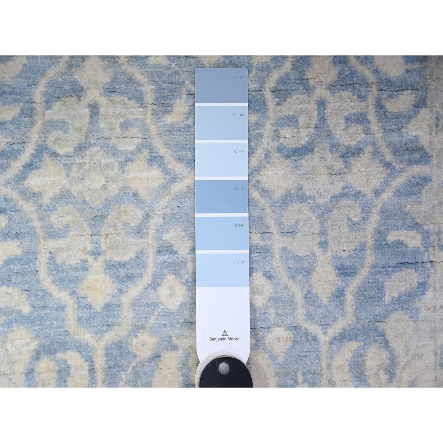 2'8"X10'4" Blue Hand Knotted Natural Wool White Wash Peshawar Runner Rug