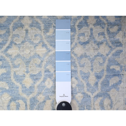 2'8"X10'4" Blue Hand Knotted Natural Wool White Wash Peshawar Runner Rug