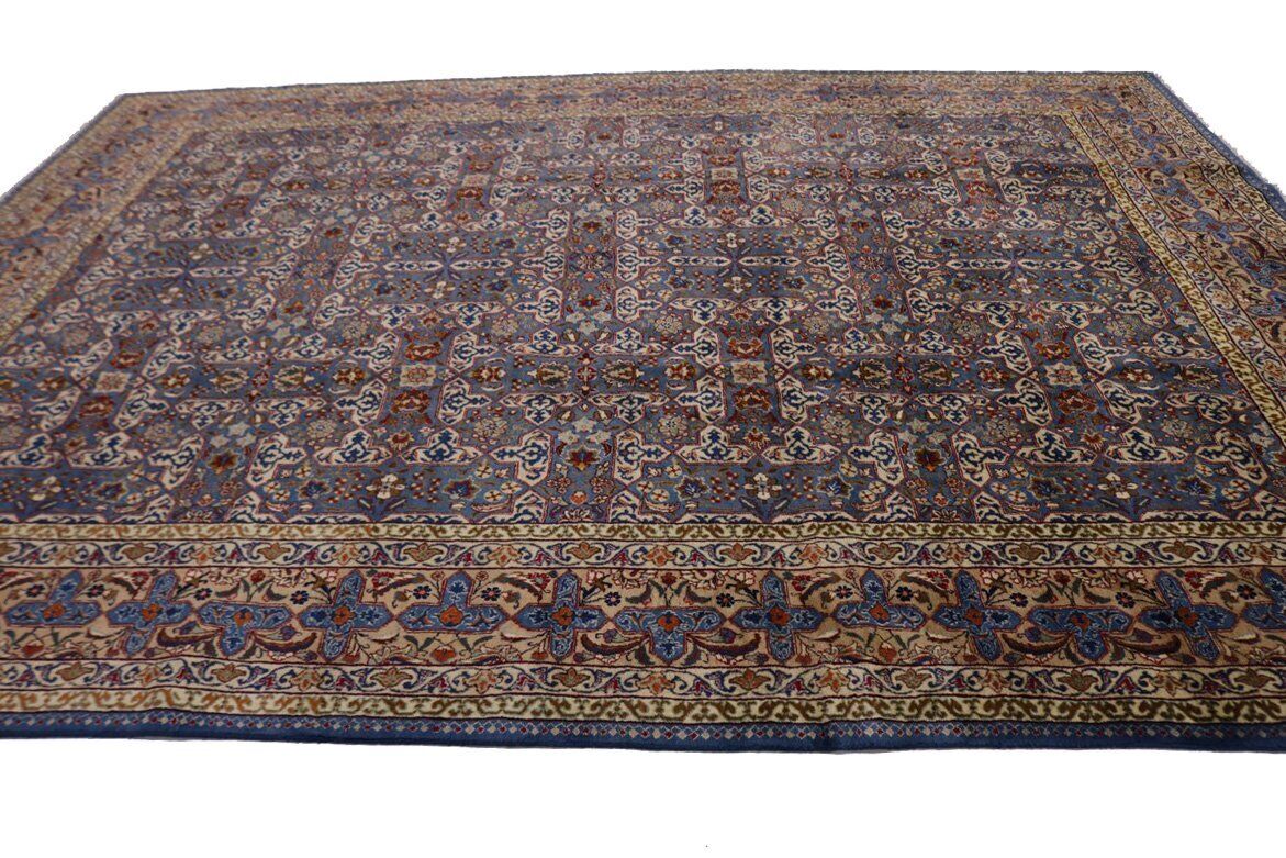 Vintage Blue Wool Oriental Rug Allover Floral