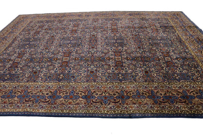Vintage Blue Wool Oriental Rug Allover Floral