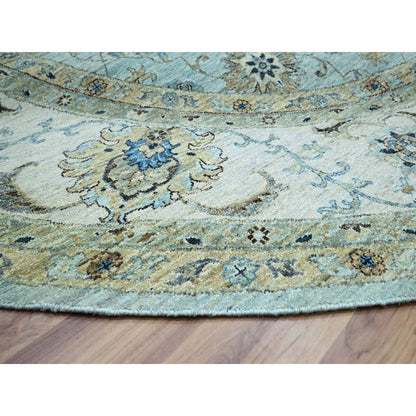 11'10"X11'10" Blue Shah Abbas Vines Design Hand Knotted Wool Round Rug