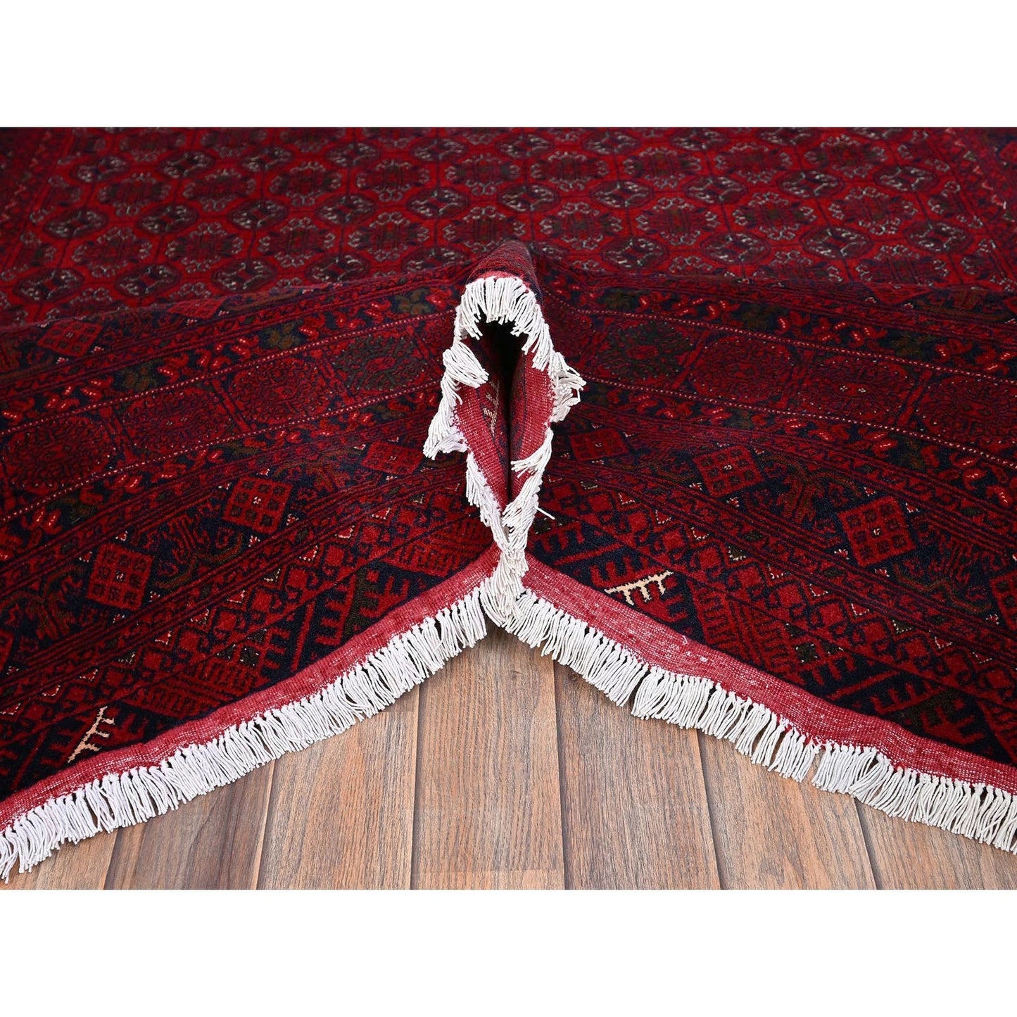 6'5"x9'5" Red Turkaman with Khoja Roshni Design Hand Knotted Soft Wool Rug