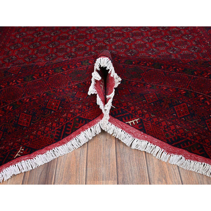 6'5"x9'5" Red Turkaman with Khoja Roshni Design Hand Knotted Soft Wool Rug