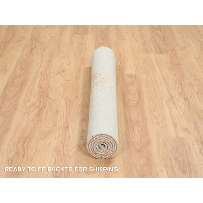 4'2"X6' Ivory Hand Knotted Farsian Erased Medallion Design Wool/Silk Rug