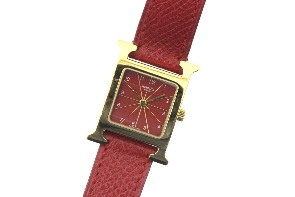 Hermes H Watch Hh1.201 Gp Red Dial Quartz