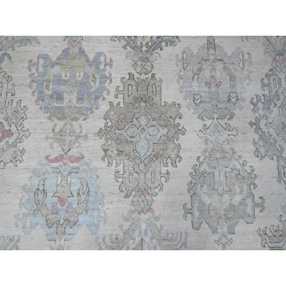 9'9"X13'10" Goose Gray Wool Weft Afghan Angora Oushak Oriental Rug