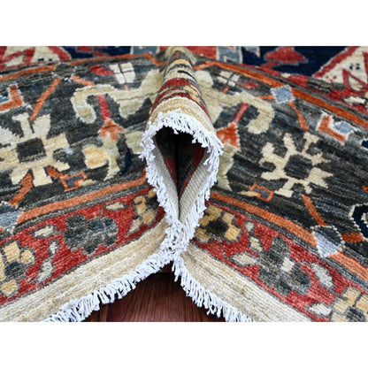 8'2"X10' Brown With Blue Hand Knotted Aryana Seeripe Heris Pure Wool Rug