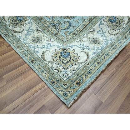 8'1"X8'1" Blue Agra Shah Abbas Flower Design Wool Hand Knotted Square Rug