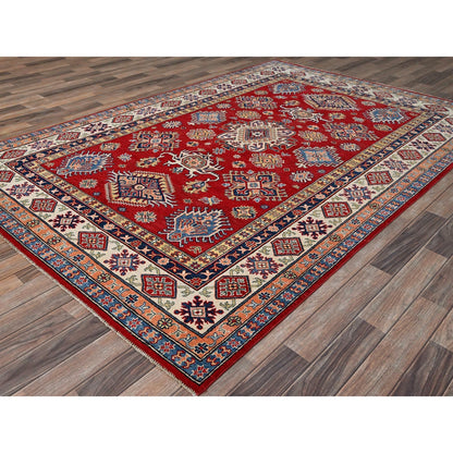 6'1X9'1" Red Hand Knotted All Wool Kazak Tribal Design Oriental Rug