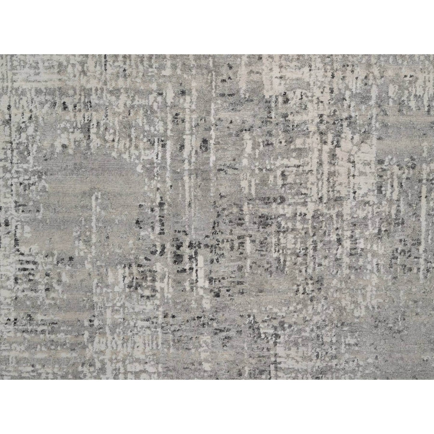 6'1"X9' Gray Modern Erased Design Undyed Natural Wool Hand Knotted Rug