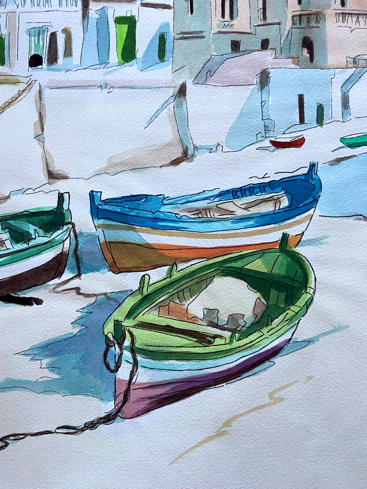 Aldo Riso ''Tricase Porto'' Inc. Hand Painted 60X80 According To Law