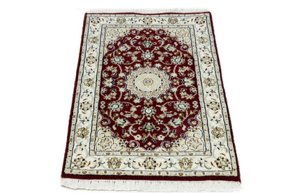 Small Hand-Knotted Red Floral Indo-Nain Oriental