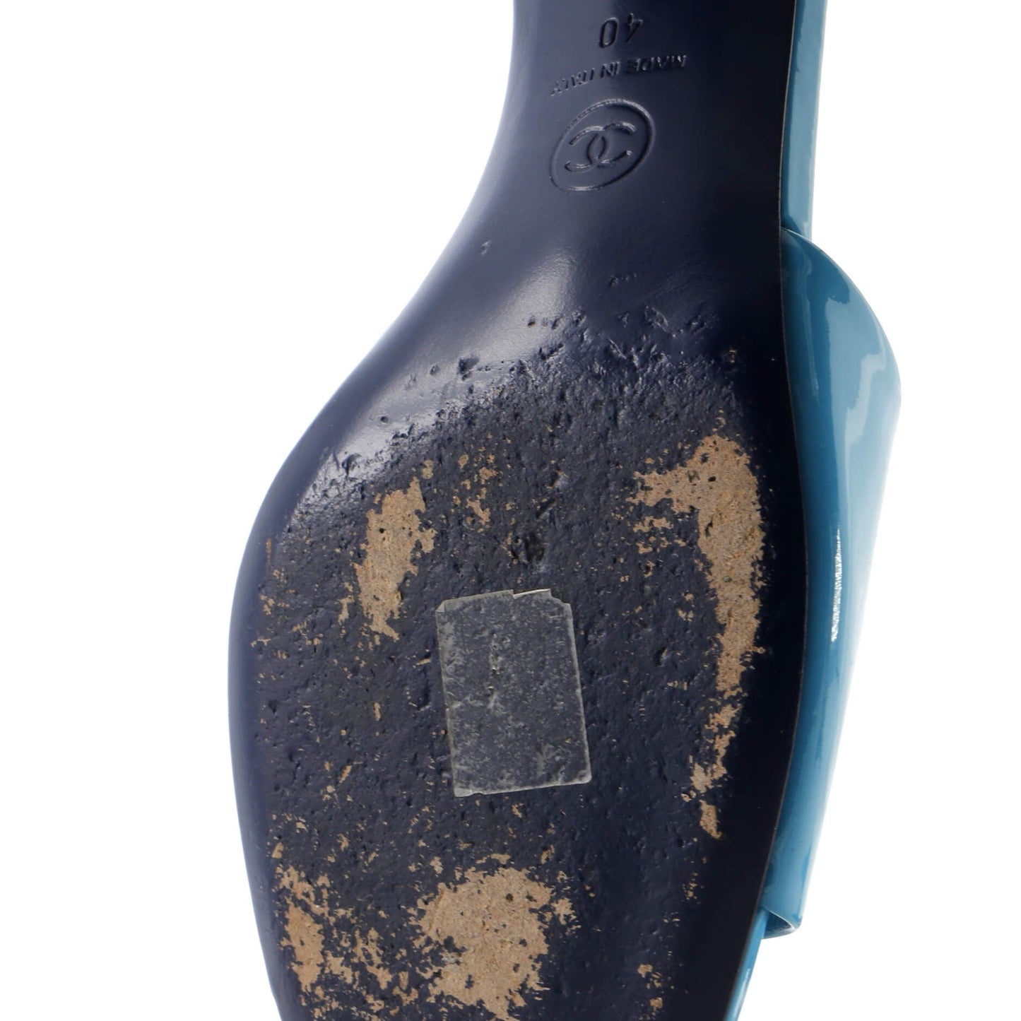 Chanel Women'S Cc Block Heeled Mule Sandals Patent