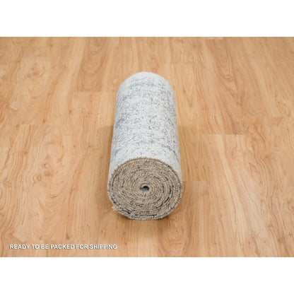 2'8"X20' Gray Wool/Silk Hand Knotted Zoroastrian Design Xl Runner Rug