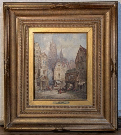 Henry Schafer (18331916) Original Oil Painting Old European Town Scene Gothic