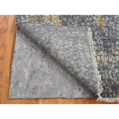 3'X8' Gray Zoroastrian Medallion Design Wool-Silk Runner Hand Knotted Rug
