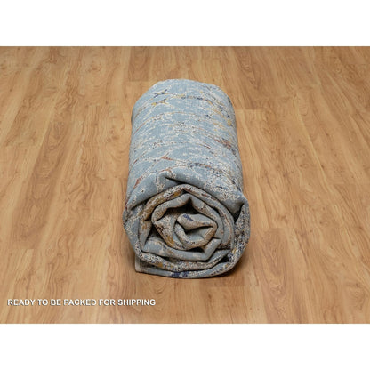 9'1"X12' Blue Modern Bamboo Cane Design Wool And Silk Hand Knotted Rug