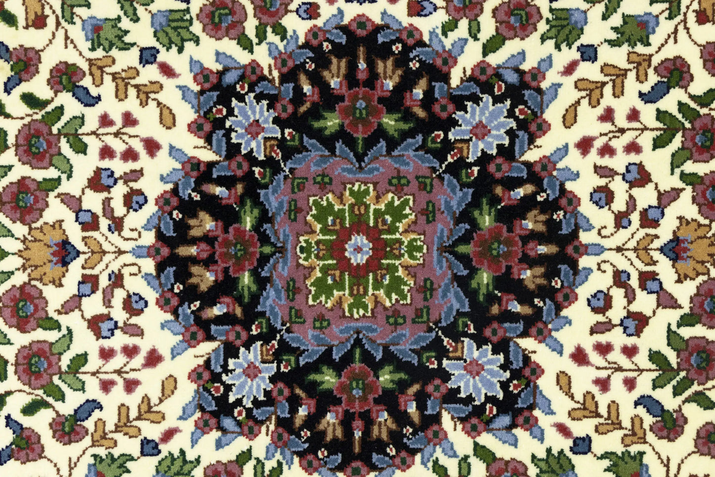 Handmade Kirman Oriental Rug Cream & Blue Floral