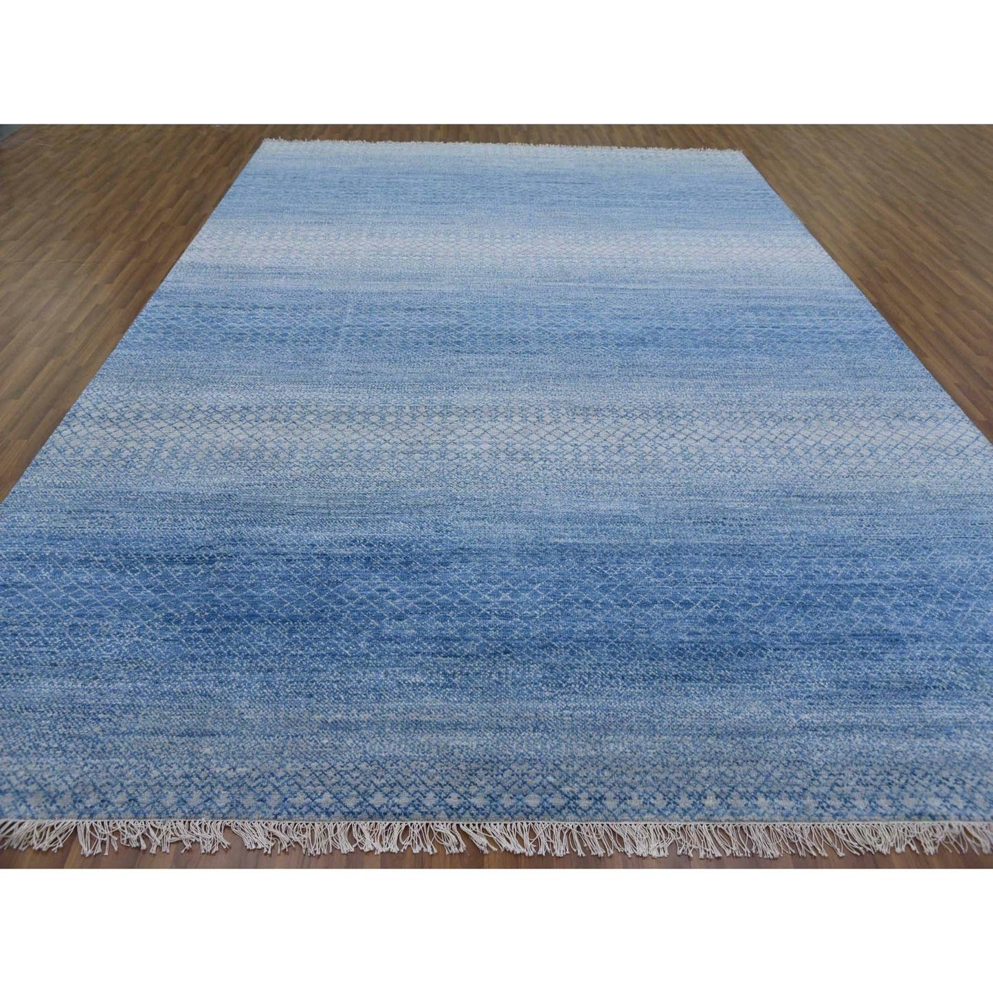 10'X14'4" Blue Pure Wool Hand Knotted Modern Chiaroscuro Collection Rug