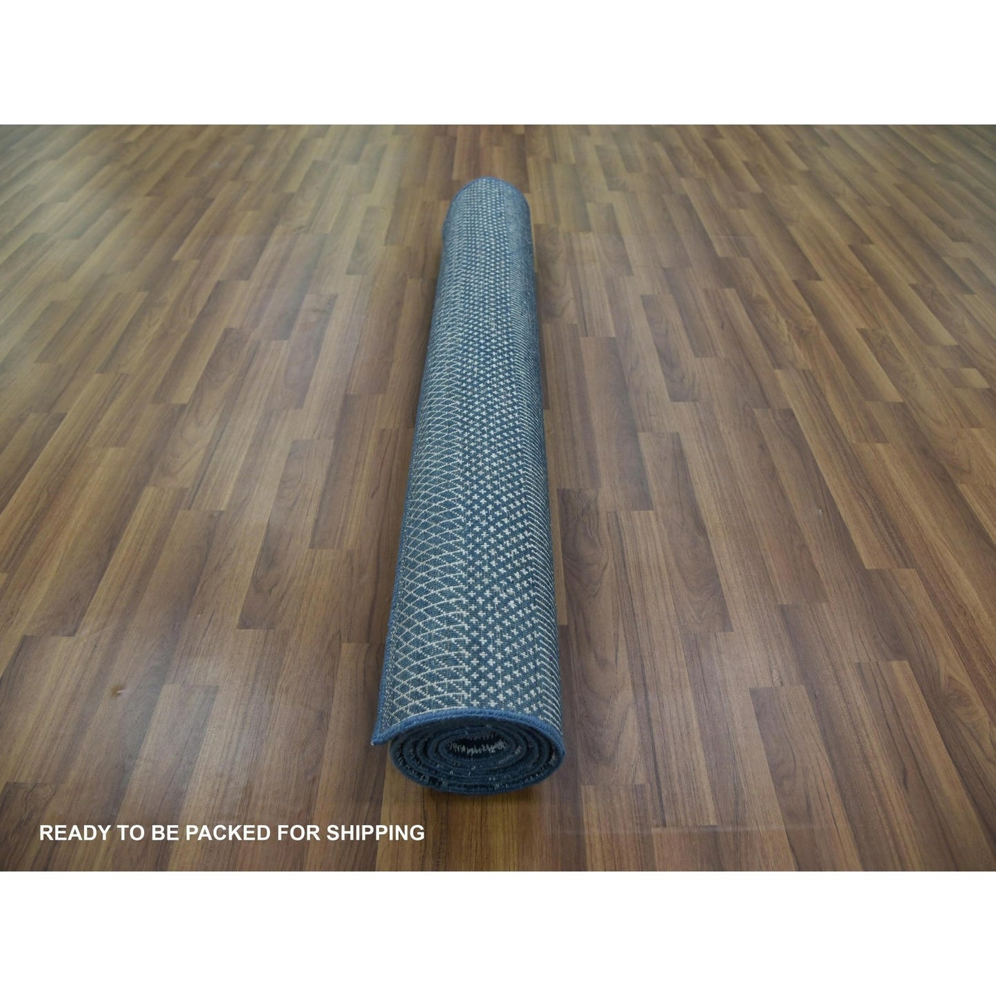 4'1"X6'1" Blue Wool And Silk Hand Knotted Modern Grass Design Gabbeh Rug