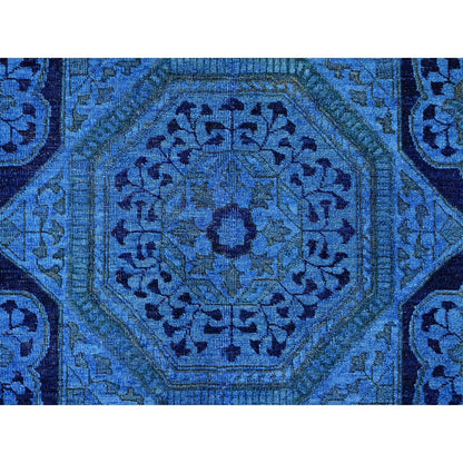8'X9'6" Blue Peshawar Mamluk Design Distressed 100% Wool Hand Knotted Rug