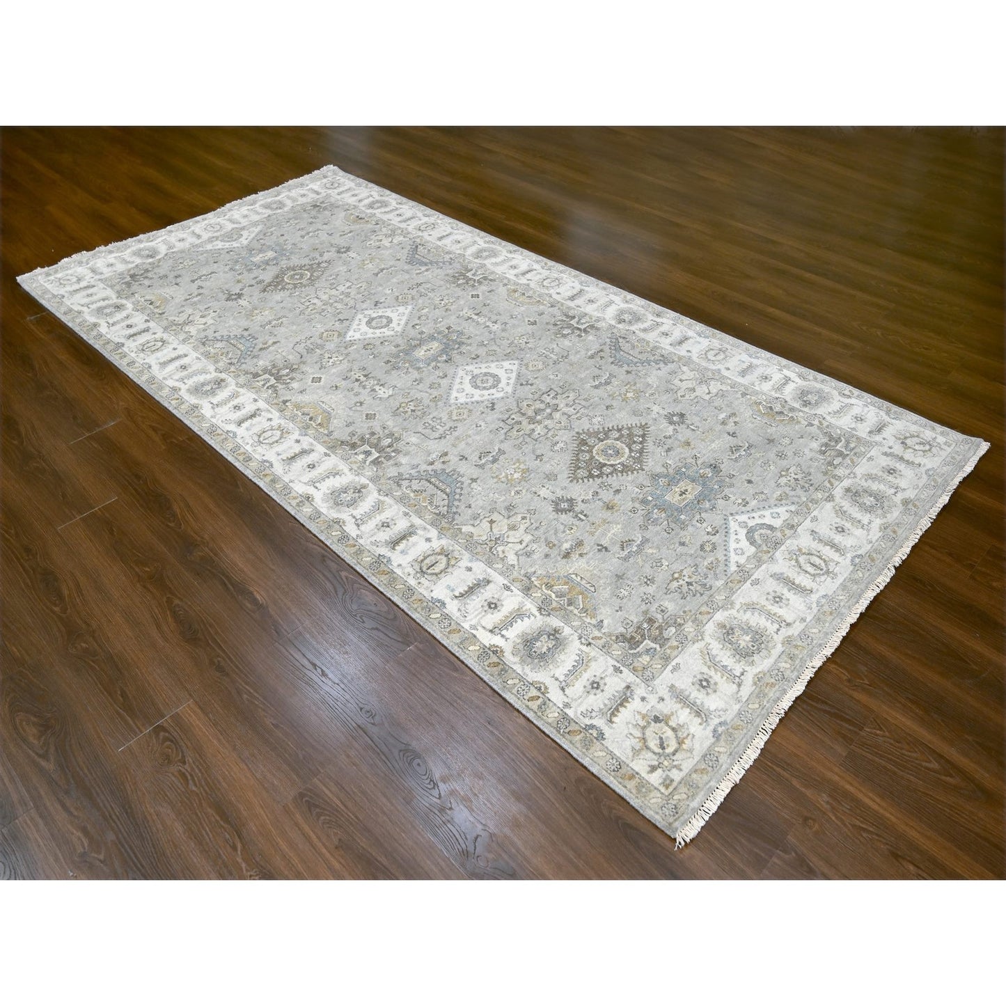 Rug 6'x11'9" Stargazer Gray Karajeh Geometric Hand Knotted Wide Runner
