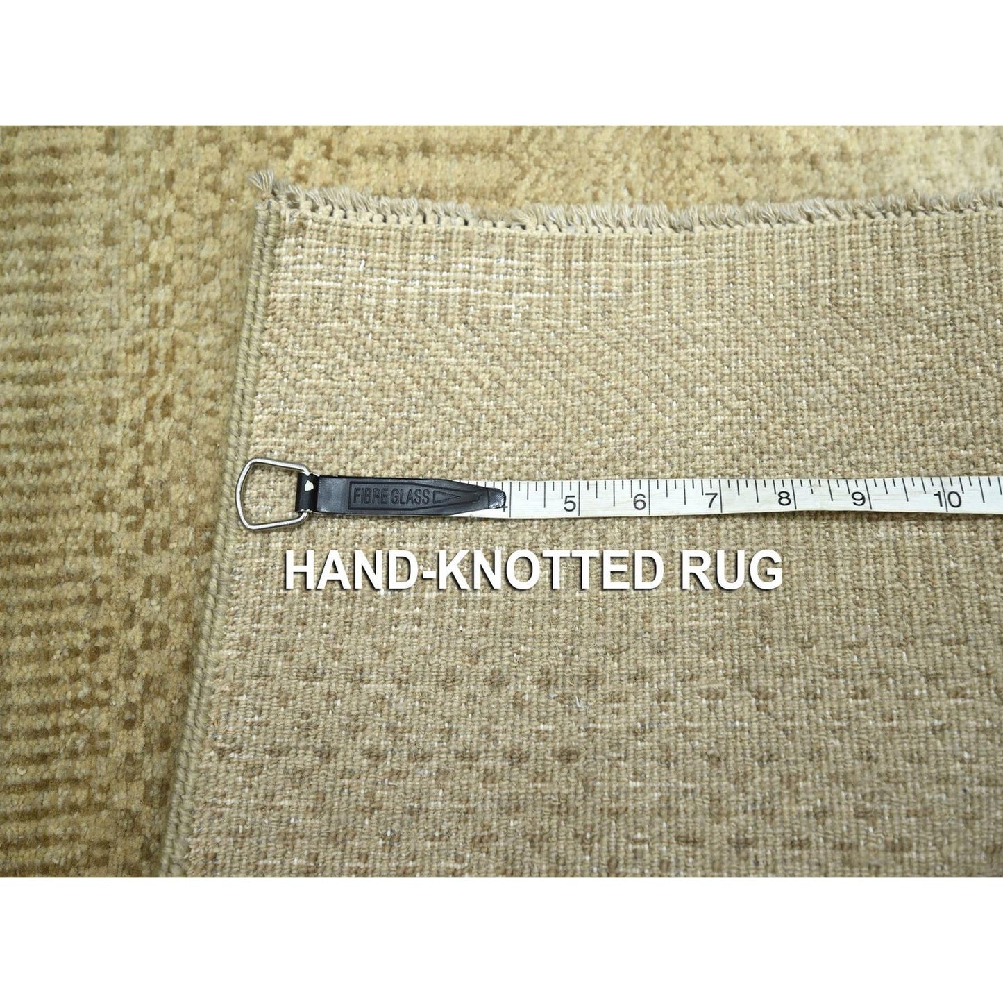 Rug 2'x3' Beige Modern Grass Design Hand Knotted Wool with Silk Small Mat